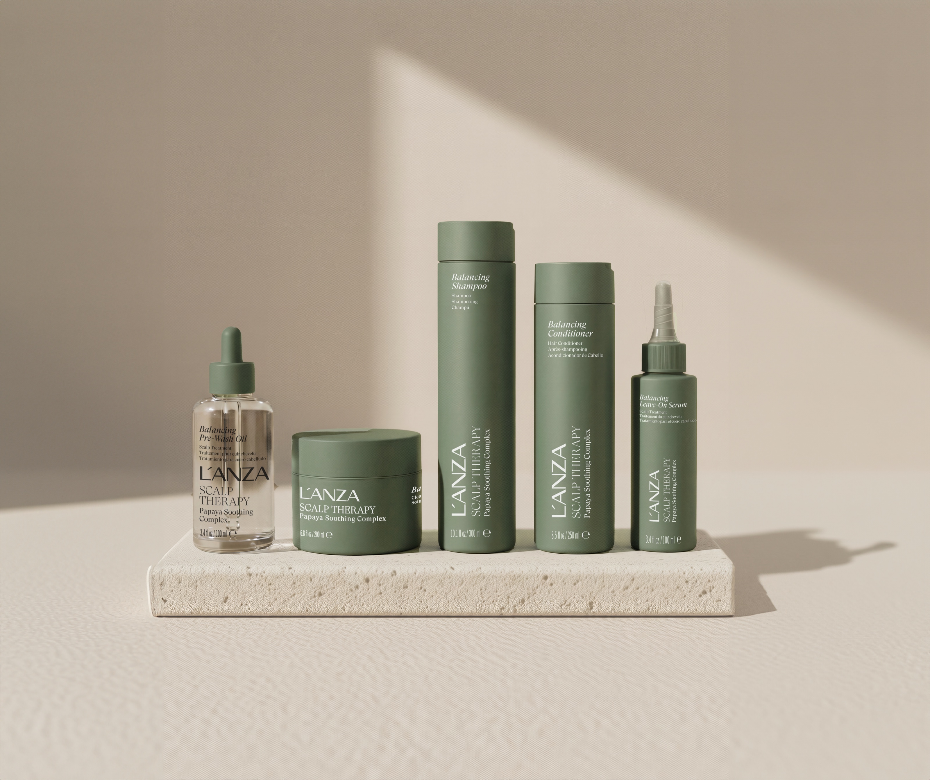 De vijf L’ANZA Scalp Therapy Balancing-producten
